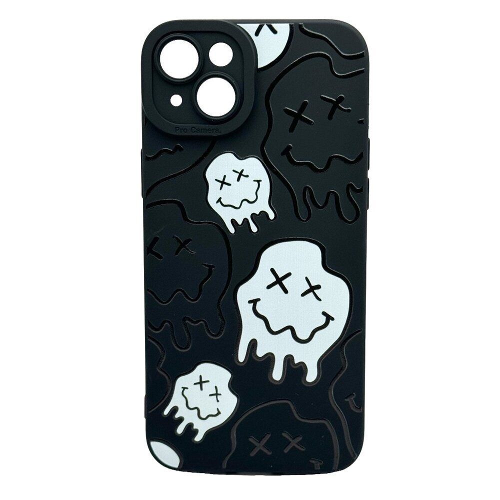 iPhone 15 Black Melted Smiley Face Case